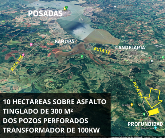 VENDO CHACRA CAMPO EN PROFUNDIDAD CANDELARIA 10 HECTAREAS SOBRE ASFALTO A 20 MINUTOS DE POSADAS